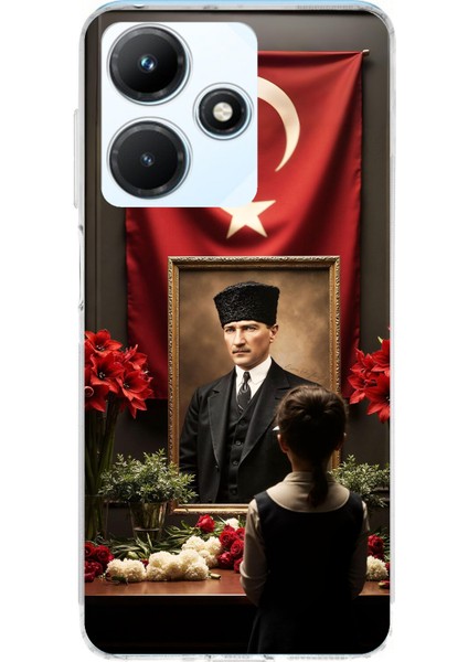 Infinix Hot 30I Uyumlu Atatürk Türk Bayrağı Tablo Baskılı Silikon Kılıf