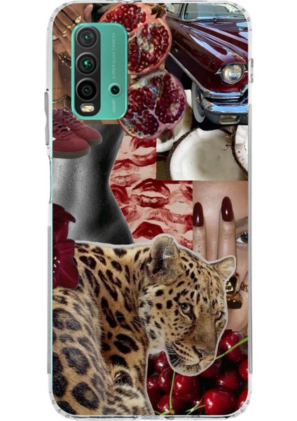 Redmi 9t - Poco M3 Uyumlu Leopar Kırmızı Vibes Baskılı Silikon Kılıf