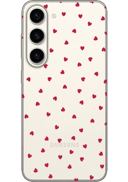 Samsung Galaxy S23 Uyumlu Kırmızı Kalpler Tasarımlı Baskılı Silikon Kılıf