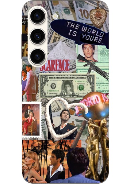 Samsung Galaxy S23 Uyumlu Scarface Kolaj Tasarımlı Baskılı Silikon Kılıf