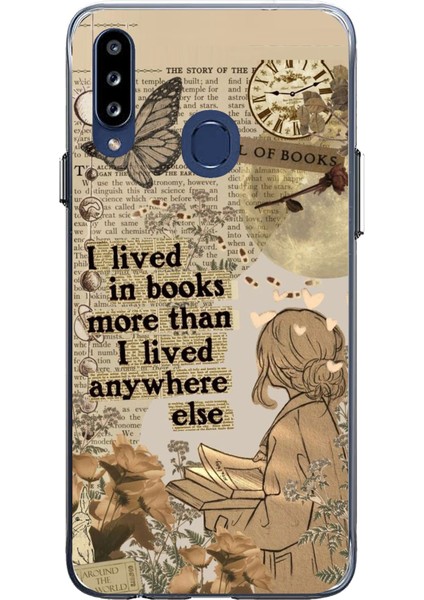Samsung Galaxy A20S Uyumlu Kitap Okuyan Kadın Retro Baskılı Silikon Kılıf