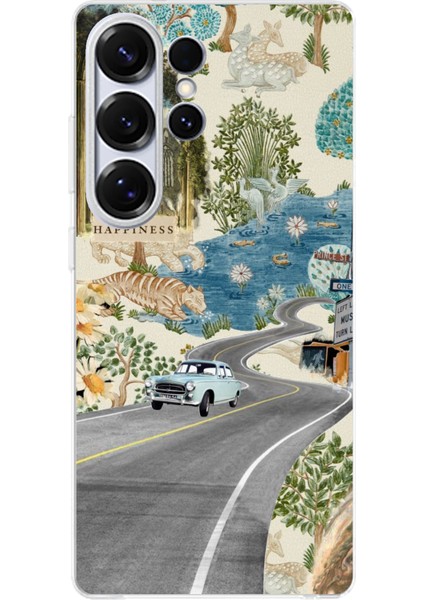 Samsung Galaxy S25 Ultra Uyumlu Yeşil Sanatsal Yol Çiçekler Baskılı Silikon Kılıf