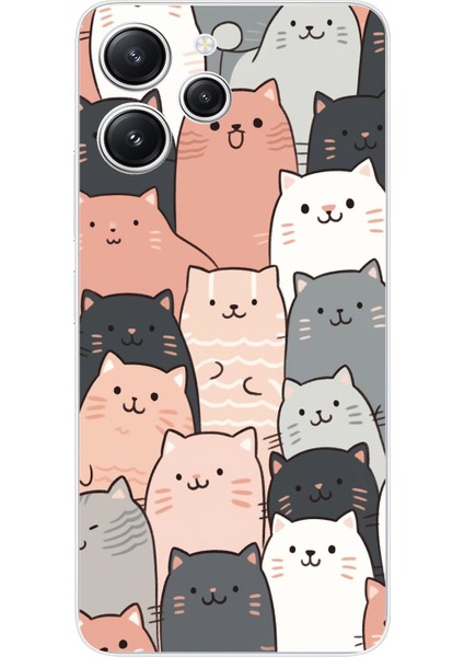 Redmi 12 Uyumlu Pufi Kedicikler Tasarımlı Baskılı Silikon Kılıf