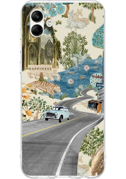 Samsung Galaxy A06 Uyumlu Yeşil Sanatsal Yol Çiçekler Baskılı Silikon Kılıf