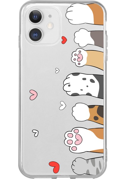 iPhone 11 Uyumlu Sevimli Kedi Patiler Tasarımlı Baskılı Silikon Kılıf