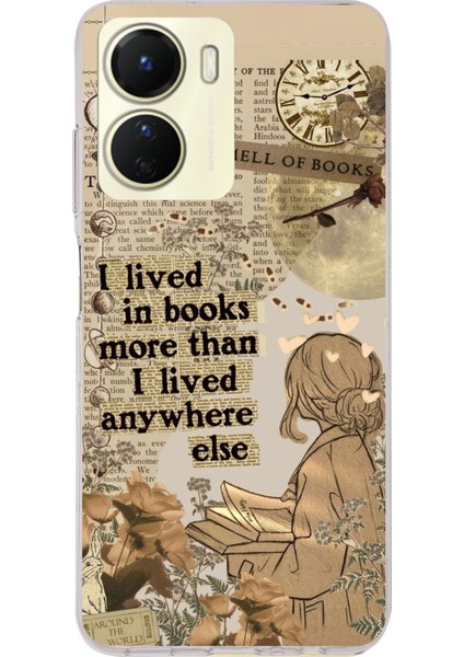 Vivo Y16 Uyumlu Kitap Okuyan Kadın Retro Baskılı Silikon Kılıf