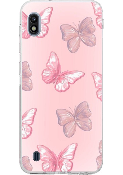 Samsung Galaxy J8 - A6 Plus Uyumlu Pembe Kelebekler Baskılı Silikon Kılıf