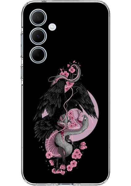 Samsung Galaxy A35 Uyumlu Pembe Siyah Yılan Baskılı Silikon Kılıf