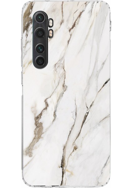 Mi Note 10 Lite Uyumlu Beyaz Mermer Baskılı Silikon Kılıf