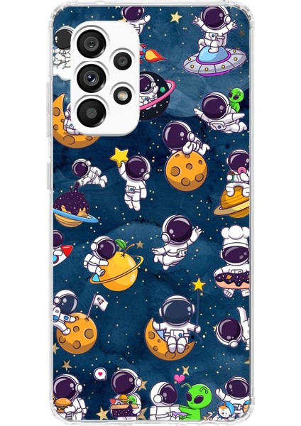 Samsung Galaxy A23 Uyumlu Minik Astronotlar Uzayda Baskılı Silikon Kılıf