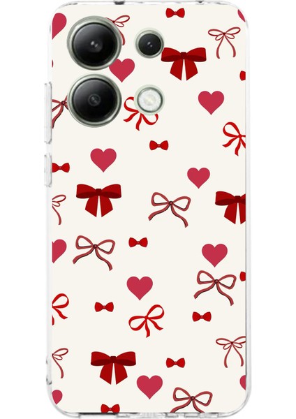 Redmi Note 13 4g Uyumlu Bordo Kalp ve Fiyonklar Baskılı Silikon Kılıf