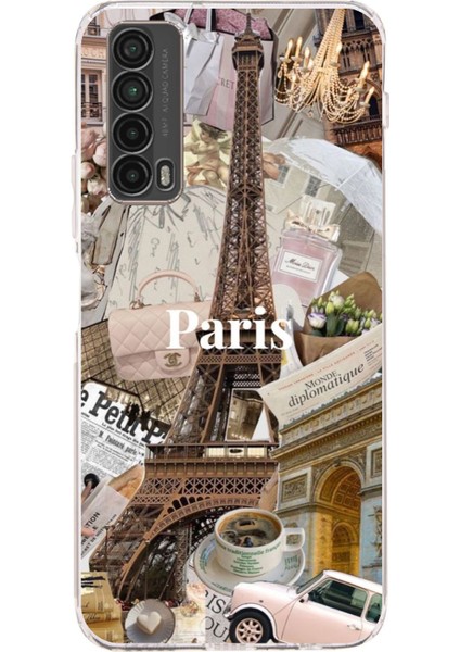 Huawei P Smart 2021 Uyumlu Paris Kolaj Baskılı Silikon Kılıf