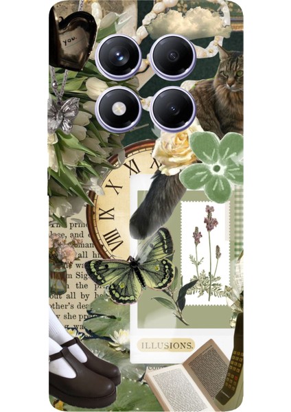 Redmi Note 14 Pro Plus 5g Uyumlu Yeşil Estetik Pano Kolaj Baskılı Silikon Kılıf