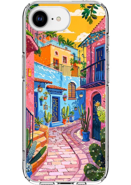 iPhone 16E Uyumlu Renkli Sanat Sokak Silikon Kılıf