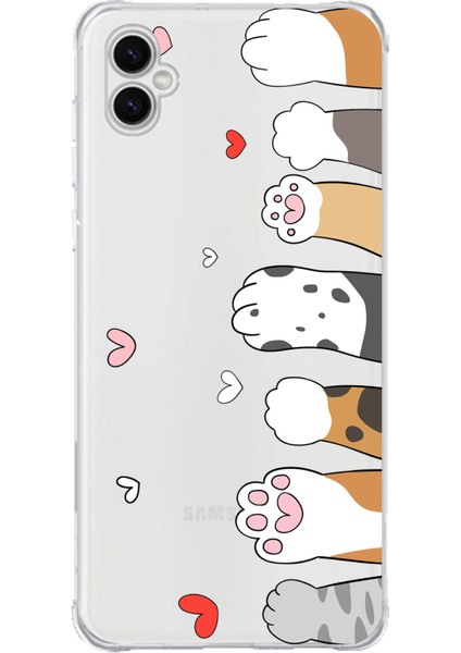 Samsung Galaxy A04 Uyumlu Sevimli Kedi Patiler Tasarımlı Baskılı Silikon Kılıf