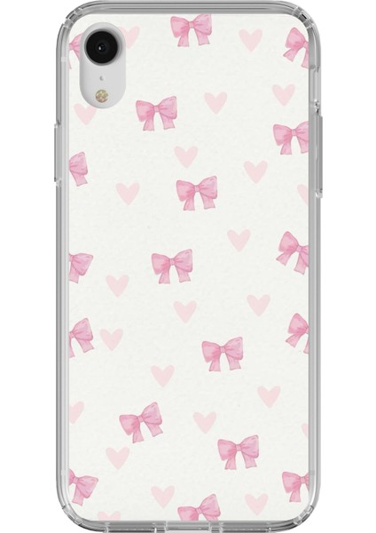 iPhone Xr Uyumlu Fiyonklar ve Pembe Kalpler Baskılı Silikon Kılıf
