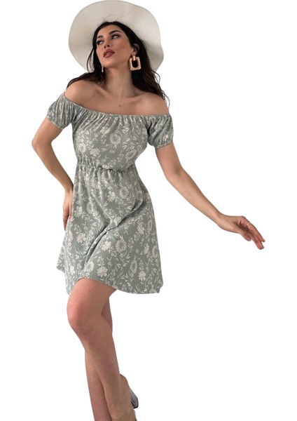 Madonna Yaka Desenli Elbise-Yeşil fiyatları