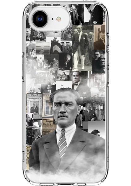 iPhone 16E Uyumlu Mustafa Kemal Atatürk Kolaj Baskılı Silikon Kılıf
