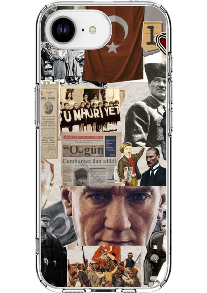 iPhone 16E Uyumlu Atatürk Cumhuriyet Kolaj Baskılı Silikon Kılıf