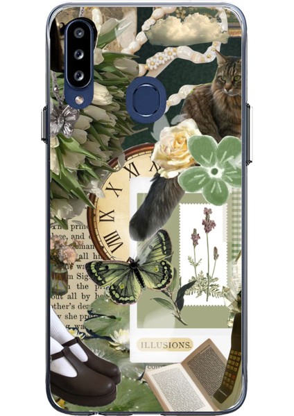 Samsung Galaxy A20S Uyumlu Yeşil Estetik Pano Kolaj Baskılı Silikon Kılıf