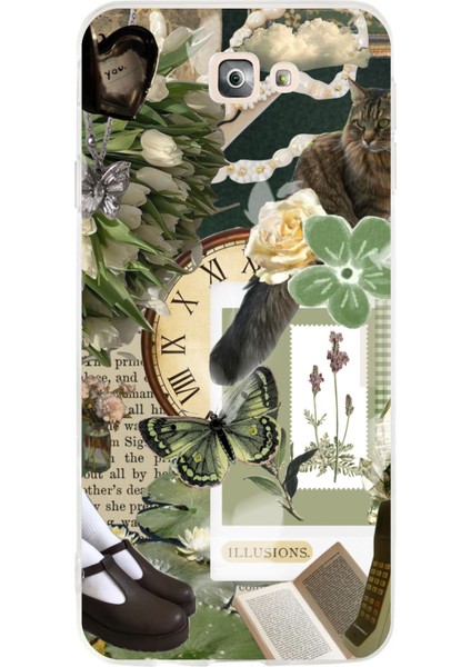 Samsung Galaxy J7 Prime Uyumlu Yeşil Estetik Pano Kolaj Baskılı Silikon Kılıf