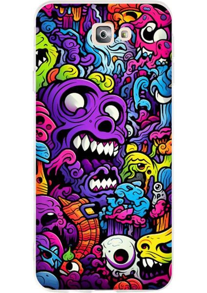 Samsung Galaxy J7 Prime Uyumlu Psikodeli Renkli Canavarlar Baskılı Silikon Kılıf