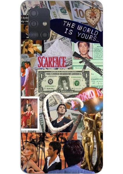 Samsung Galaxy A51 Uyumlu Scarface Kolaj Tasarımlı Baskılı Silikon Kılıf