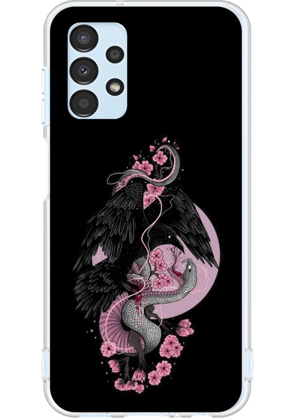 Samsung Galaxy A13 Uyumlu Pembe Siyah Yılan Baskılı Silikon Kılıf