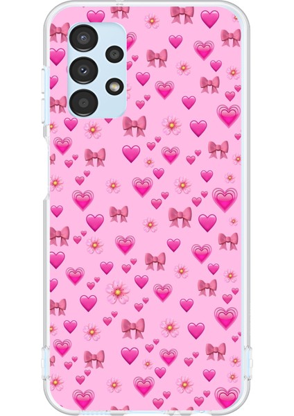 Samsung Galaxy A13 Uyumlu Pembe Minik Kalpler Baskılı Silikon Kılıf