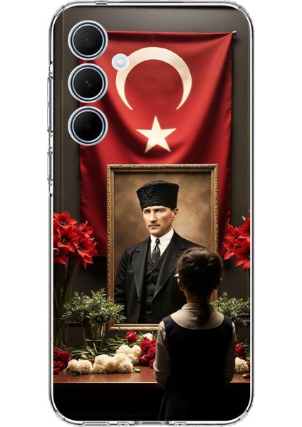 Samsung Galaxy A35 Uyumlu Atatürk Türk Bayrağı Tablo Baskılı Silikon Kılıf