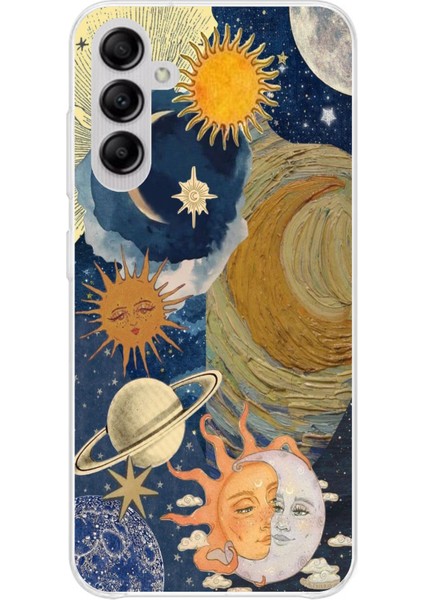 Samsung Galaxy A14 Uyumlu Güneş ve Ay Evren Tasarımlı Baskılı Silikon Kılıf