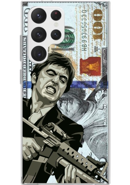 Samsung Galaxy S22 Ultra Uyumlu Scarface Dolar Tasarımlı Baskılı Silikon Kılıf