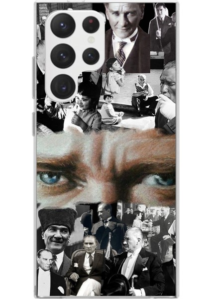 Samsung Galaxy S22 Ultra Uyumlu Atatürk Renkli Kolaj Gözler Baskılı Silikon Kılıf