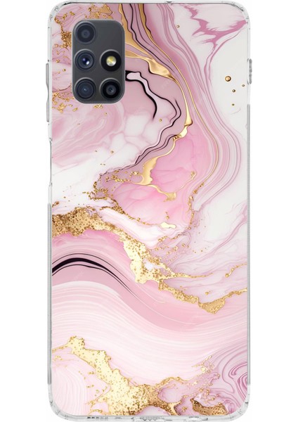 Samsung Galaxy M51 Uyumlu Pembe Mermer Baskılı Silikon Kılıf