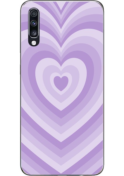 Samsung Galaxy A70 Uyumlu Mor Kalp Dalgalar Tasarımlı Baskılı Silikon Kılıf