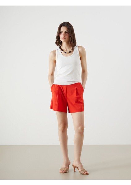 Yeni Sezon Beli Lastikli Pileli Kadın Şort