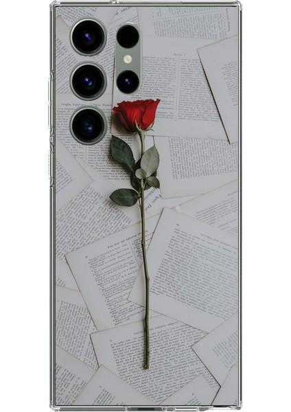 Samsung Galaxy S23 Ultra Uyumlu Kırmızı Gül Baskılı Silikon Kılıf