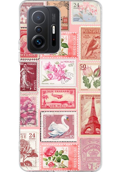 Xiaomi Mi 11T - 11T Pro Uyumlu Pembe Posta Pulları Baskılı Silikon Kılıf