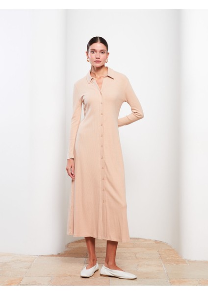 Yeni Sezon Polo Yaka Düz Uzun Kollu Elbise
