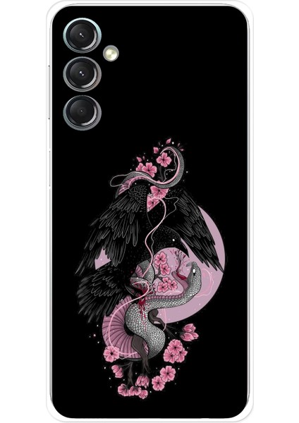 Samsung Galaxy A24 Uyumlu Pembe Siyah Yılan Baskılı Silikon Kılıf