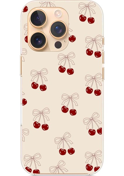 iPhone 16 Pro Uyumlu Fiyonklu Kirazlar Baskılı Silikon Kılıf