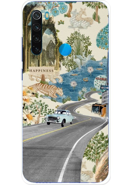 Redmi Note 8 Uyumlu Yeşil Sanatsal Yol Çiçekler Baskılı Silikon Kılıf