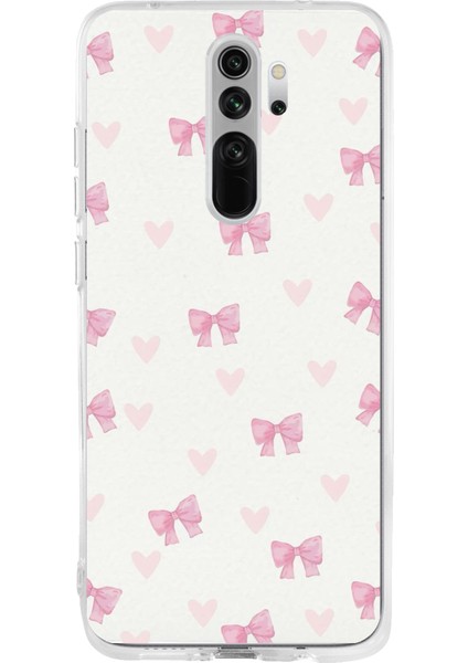 Redmi Note 8 Pro Uyumlu Fiyonklar ve Pembe Kalpler Baskılı Silikon Kılıf