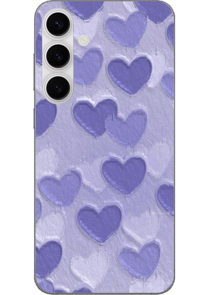 Galaxy S24 Fe Uyumlu Mor Kalpler Tasarımlı Baskılı Silikon Kılıf