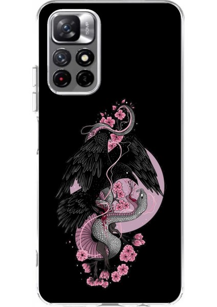 Redmi 10 Uyumlu Pembe Siyah Yılan Baskılı Silikon Kılıf