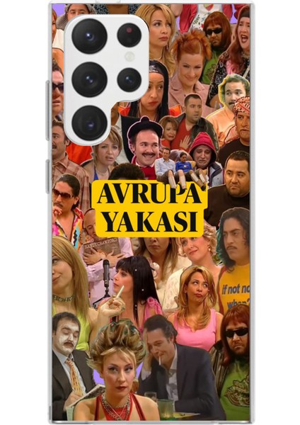 Samsung Galaxy S22 Ultra Uyumlu Avrupa Yakası Baskılı Silikon Kılıf