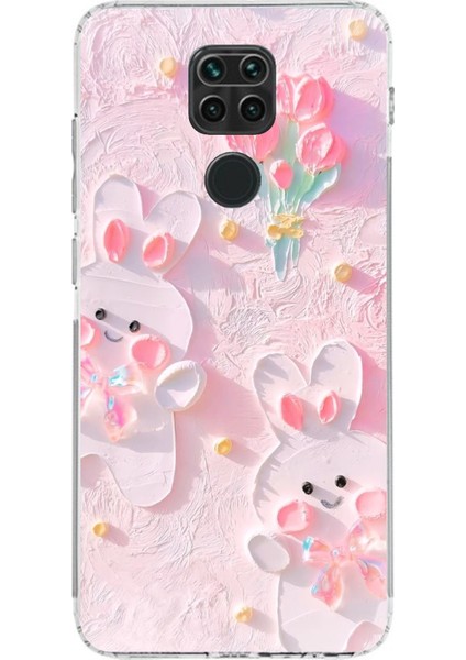 Redmi Note 9 Uyumlu Sevimli Tavşanlar Baskılı Silikon Kılıf