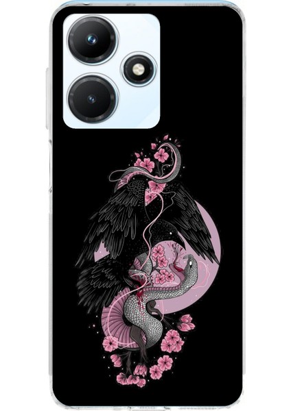 Infinix Hot 30I Uyumlu Pembe Siyah Yılan Baskılı Silikon Kılıf