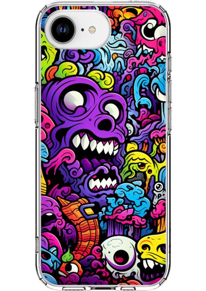 iPhone 16E Uyumlu Psikodeli Renkli Canavarlar Baskılı Silikon Kılıf