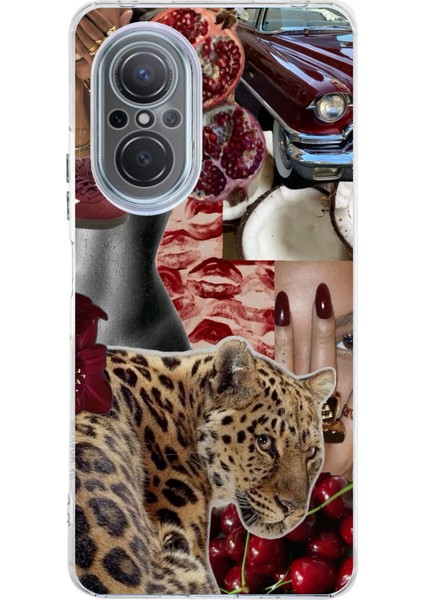 Huawei Nova 9 Se Uyumlu Leopar Kırmızı Vibes Baskılı Silikon Kılıf